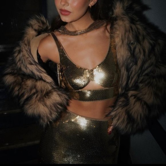 NWT Rabanne x HM Gold Sequined Crop Top sz S - Picture 1 of 15